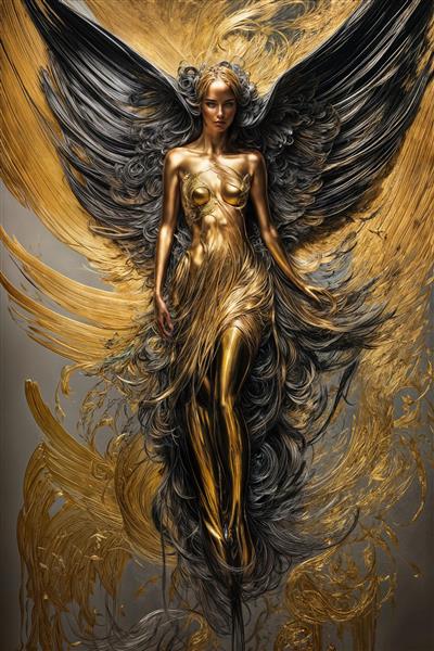 تصویر انتزاعی مرد و زن لوکس با پوشش طلایی و سیاه برای تابلوی مدرن