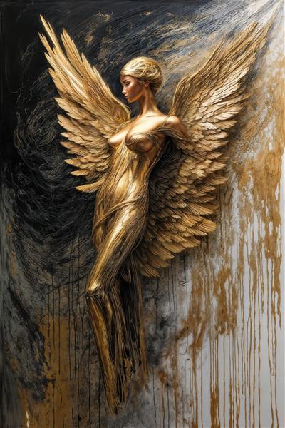 عکس انتزاعی دو زن طلایی در آغوش هم برای تابلوی دکوراتیو عاشقانه