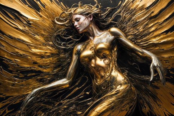 تصویر نیم‌تنه فرشته زن با بال طلایی برای دکوراسیون لوکس تیره