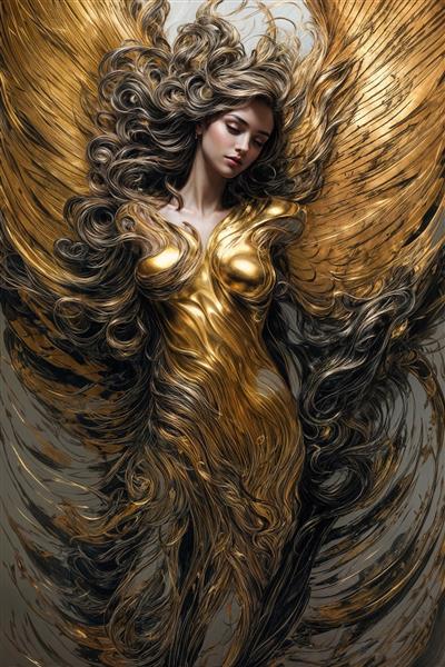 طرح فرشته زن لوکس با بال‌های بزرگ طلایی برای چاپ روی روتختی