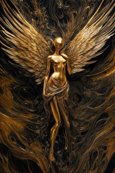 عکس فرشته بالدار طلایی مجسمه بدون چهره برای دکوراسیون مینیمال