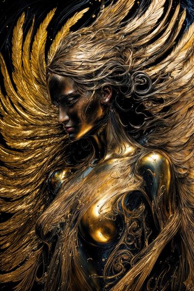 عکس فرشته الهه بالدار با موهای بلند طلایی و بافت مجسمه