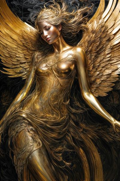 تابلوی فرشته الهه بالدار با موهای مواج طلایی برای دکوراسیون لاکچری