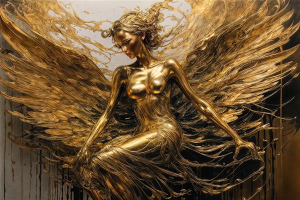 تصویر پرتره فرشته بال‌های باز دکوراسیون منزل لوکس رنگ طلایی