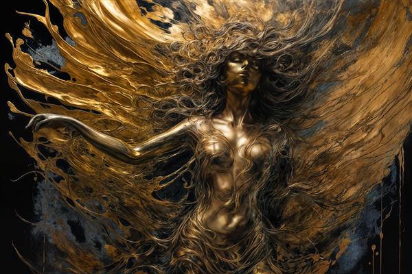 طرح الهه طلایی مجسمه بالدار برای دیوارپوش و کاغذ دیواری سه‌بعدی