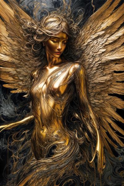 عکس فرشته بالدار طلایی دکوراتیو با کیفیت بالا برای چاپ تابلو لوکس