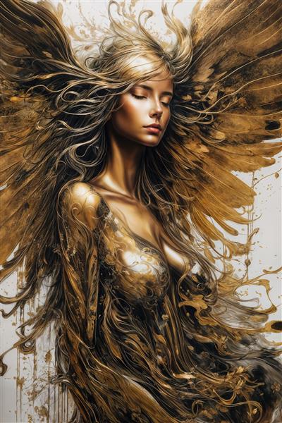 تصویر کلوزآپ زن طلایی با موهای درهم برای پوستر سه‌بعدی شیک