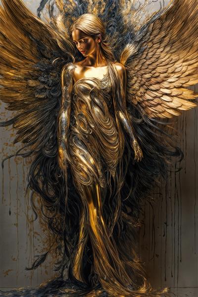 طرح الهه زن طلایی مجسمه‌مانند برای تابلو دیواری باکیفیت لوکس