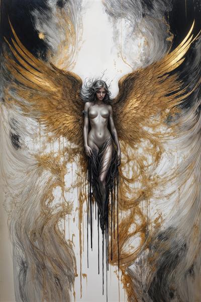 طرح دکوراتیو فرشته زن برهنه طلایی برای پوستر مدرن باکیفیت