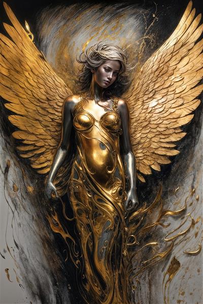 طرح دکوراتیو فرشته زن طلایی با بال برای پوستر لوکس آبستره
