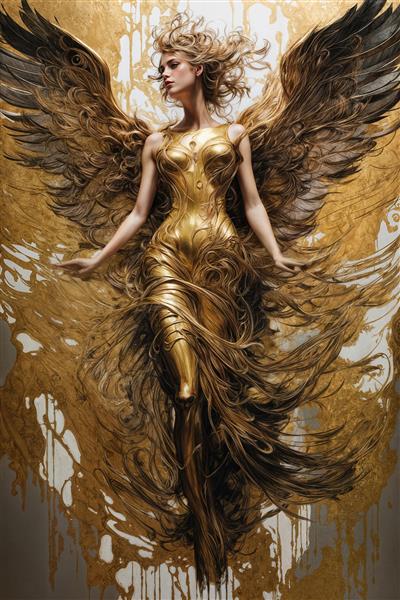 طرح الهه زن طلایی بالدار فانتزی برای چاپ عریض پرده شیک