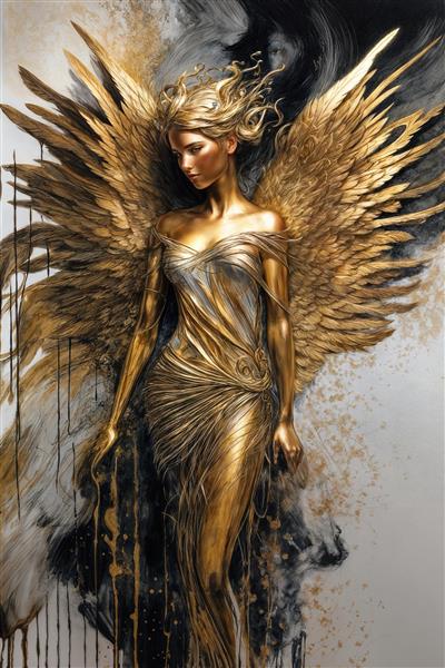 عکس فرشته طلایی زن با لباس شیک برای پوستر دیواری آبستره مدرن