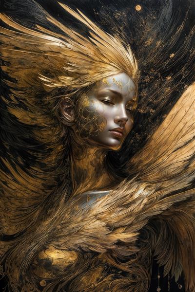 تصویر کلوزآپ زن طلایی با موهای درهم برای پوستر سه‌بعدی شیک