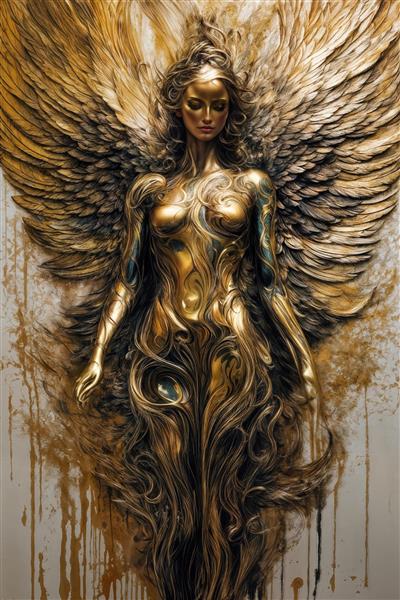 طرح الهه زن طلایی مجسمه‌مانند برای تابلو دیواری باکیفیت لوکس