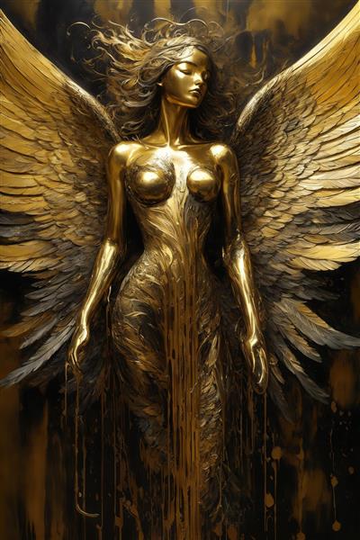 طرح دکوراتیو فرشته زن برهنه طلایی برای پوستر مدرن باکیفیت