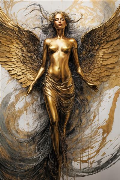 طرح دکوراتیو فرشته زن طلایی با بال برای پوستر لوکس آبستره