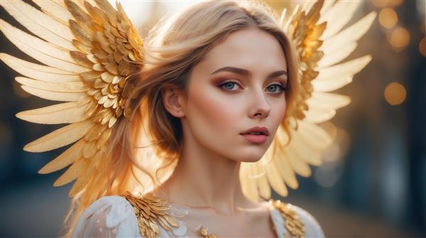 طرح فرشته زن زیبا با بال طلایی کوچک برای پوستر دکوراتیو