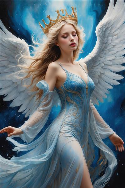 پرتره فرشته با تاج طلایی برای تابلو دکوراتیو باکیفیت