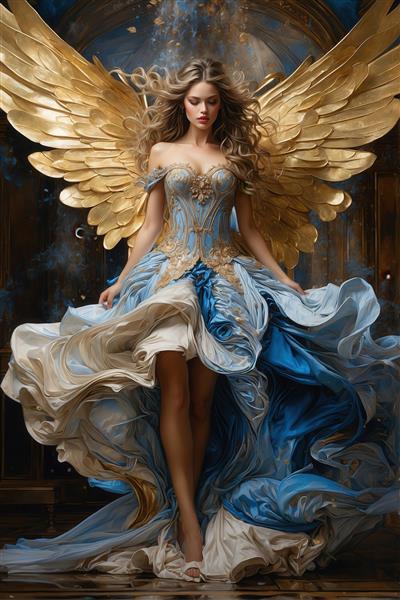 طرح ملکه با بال‌های طلایی بزرگ برای پوستر دیواری لوکس