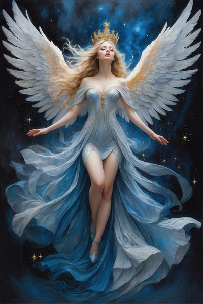 طرح ملکه یخی با بال‌های بزرگ سفید برای چاپ پوستر کهکشانی