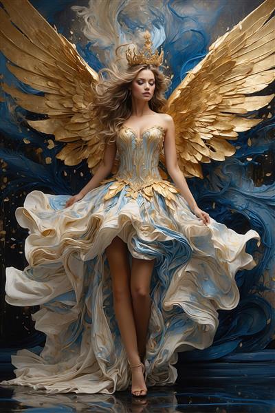 طرح ملکه با بال‌های بزرگ طلایی برای چاپ روی پرده و کوسن