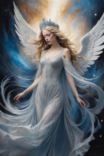 تصویر فرشته با لباس آبی روشن برای چاپ پرده و روتختی