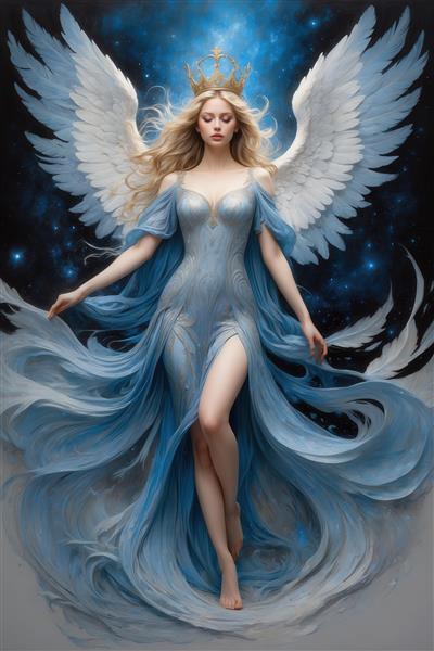 عکس فرشته الهه با بال سفید برای پوستر دیواری فانتزی آسمانی