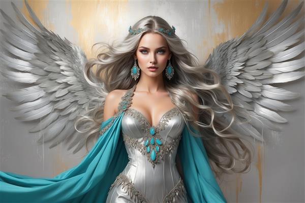 تصویر فرشته زن با موی بلوند و بال سفید برای تابلو دکوراتیو مجلل