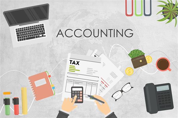 پوستر دیواری مالی و حسابداری با زمینه طوسی گزارشات مالی و داده های مالی