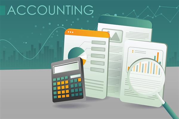 پوستر دیواری حسابداری و داده‌های مالی با زمینه سبز ابی با دکور مرتبط