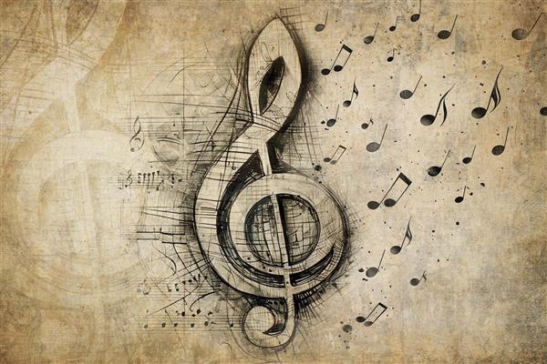 پوستر دیواری زمینه قدیمی وینتج و با طراحی نت موسیقی