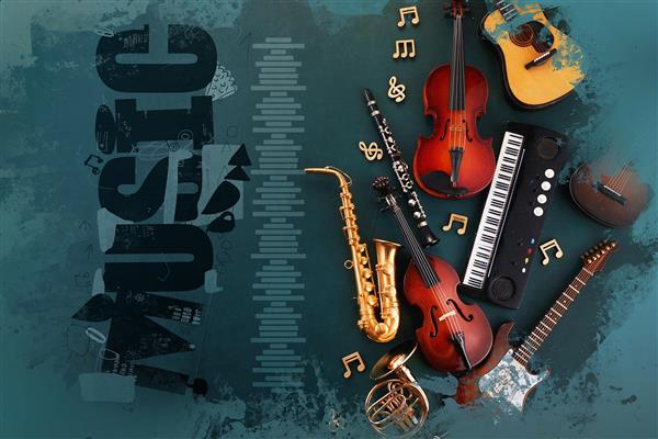 پوستر دیواری سه بعدی موزیک و موسیقی با رنگبندی جذاب