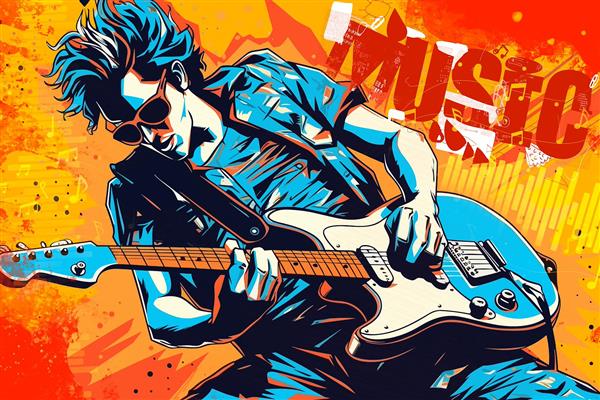 پوستردیواری موسیقی دیجی و راک گرافیتی با رنگبندی زرد و نارنجی