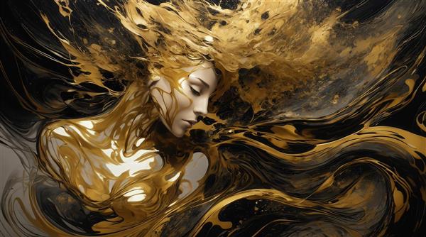 عکس زن با موهای بلند طلایی روان و چشمان بسته برای تابلو لوکس