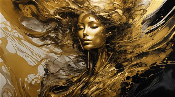 طرح پرتره زن با صورت طلایی و موهای بلند برای چاپ روی روتختی