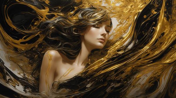 طرح پرتره زن با موهای طلایی و سیاه انتزاعی برای روتختی یا پوستر