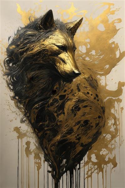 طرح گرگ سیاه و طلایی باکیفیت بالا برای چاپ روی پارچه و تابلو