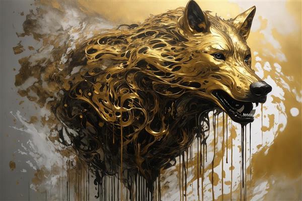 عکس سر خشن گرگ طلایی با پس زمینه انتزاعی برای تابلو اسپرت