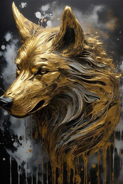 عکس سر گرگ طلایی ذوب شده باکیفیت بالا برای تابلو دکوراتیو نشیمن