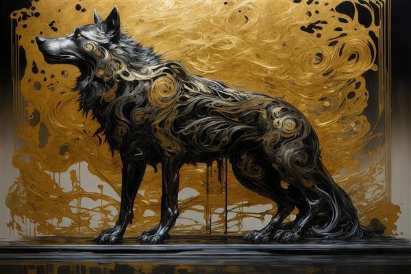 تصویر سر گرگ دکوراتیو طلایی نقره‌ای باکیفیت برای پوستر اتاق نشیمن