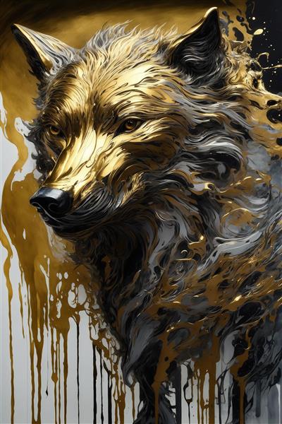 طرح گرگ در حال راه رفتن مشکی و طلایی انتزاعی برای دکوراسیون