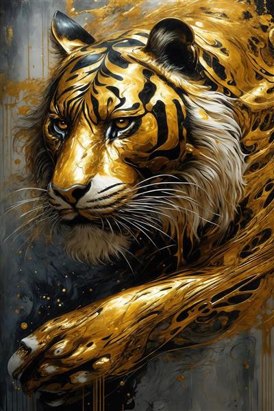 تصویر ببر طلایی در حال خیز برداشتن برای چاپ پرده باکیفیت و عریض