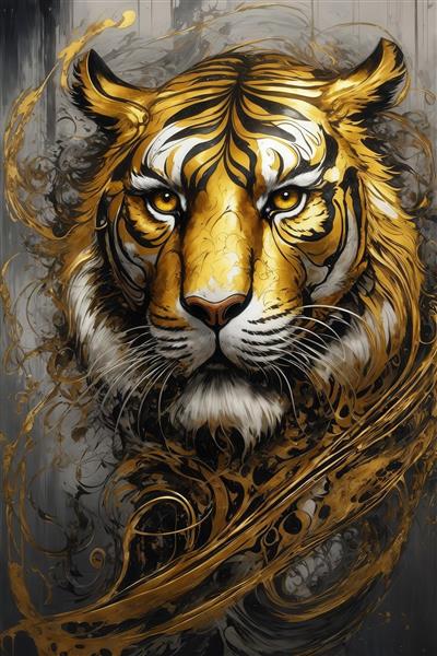 تصویر ببر طلایی با چشم‌های زرد نافذ برای چاپ عریض دکوراتیو