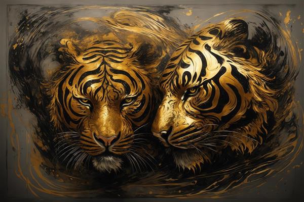 طرح نزدیک دو ببر طلایی باشکوه برای چاپ روتختی باکیفیت