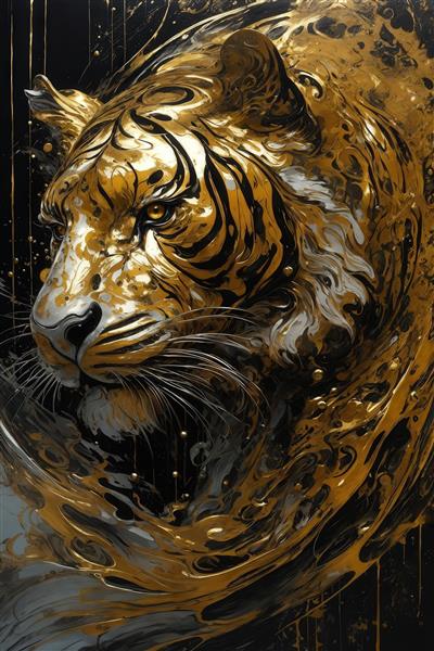 طرح چهره ببر طلایی و سیاه با جلوه آبستره برای دکوراسیون منزل