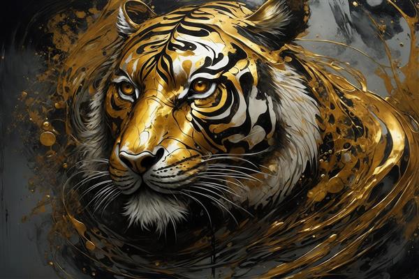 عکس چهره ببر طلایی باکیفیت و خطوط سیاه برای تابلو دکوراتیو