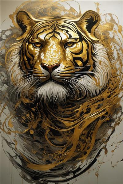 تصویر چهره ببر طلایی و سیاه باکیفیت برای چاپ روی کوسن و ماگ
