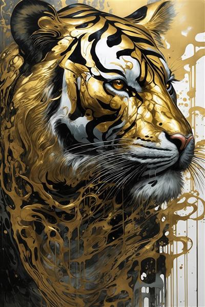 طرح چهره ببر طلایی با خطوط سفید و سیاه برای دکوراسیون مجلل