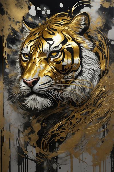 تصویر ببر طلایی و سیاه با طرح‌های آبستره برای پوستر دیواری مدرن