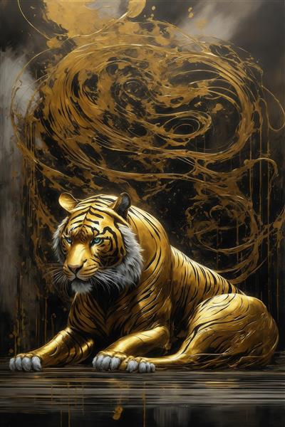 عکس ببر طلایی مجلل با خطوط سیاه برای چاپ روی تابلو دکوراتیو